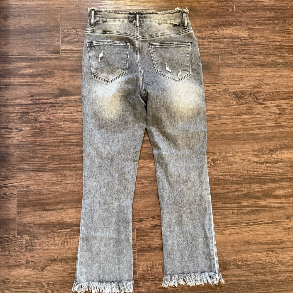 Risen High Rise 28x25 Distressed Straight Leg Jeans Grey Frayed Hem - Picture 3 of 6